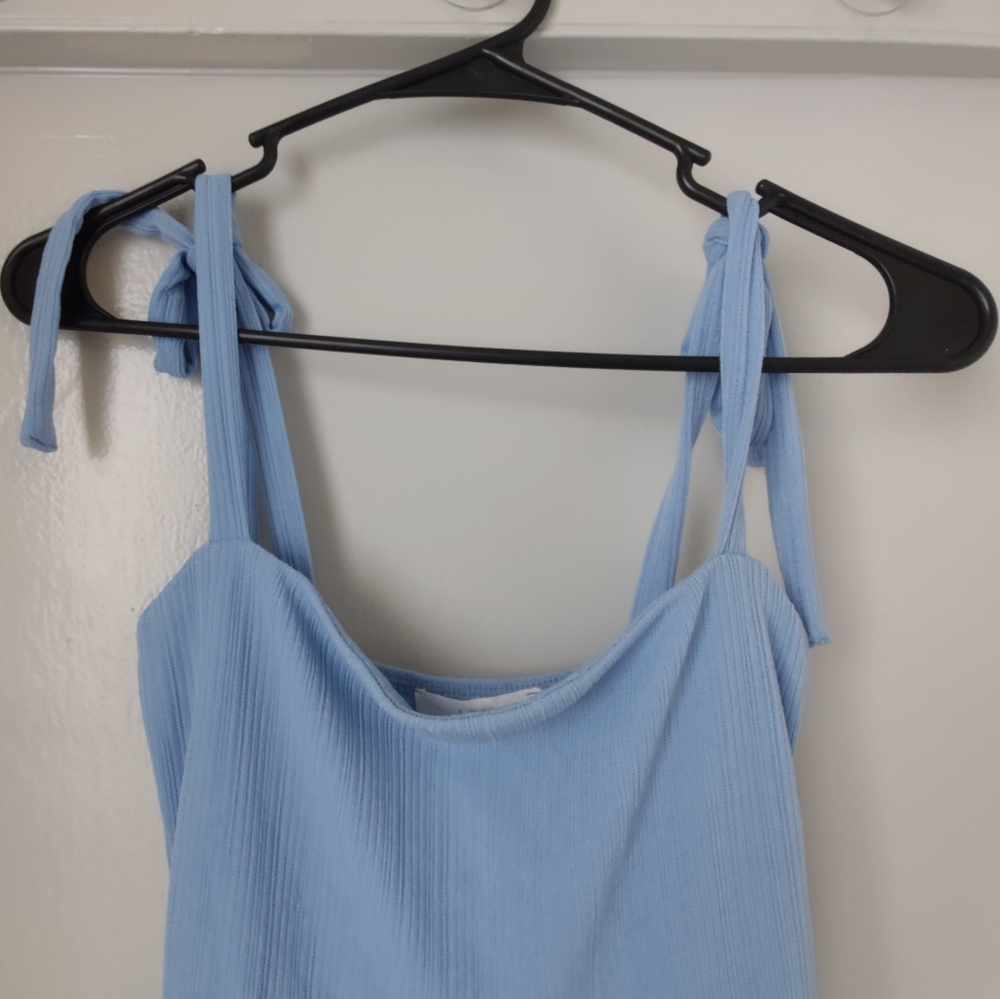Lush Ribbed Tie Strap Midi Dress Blue XS NWT - Picture 3 of 5